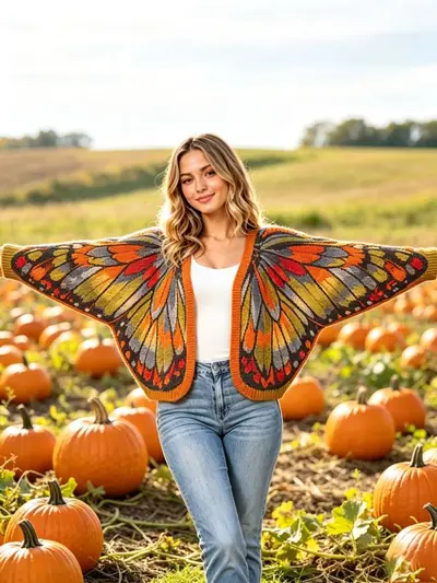Damen-Strickjacke im Pulloverlook mit Schmetterlingsflügel-Print - 10