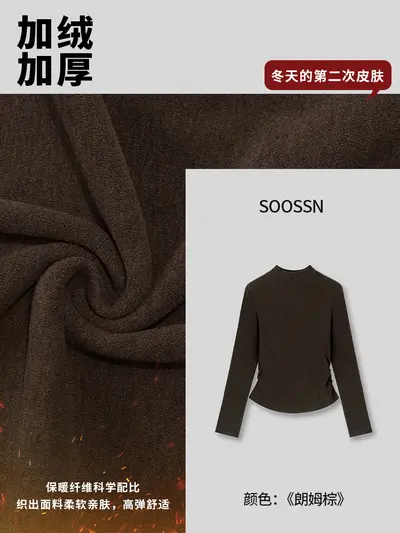 Women's Slim Fit Fleece-Lined Tencel T-Shirt, Elastic, Autumn-Winter