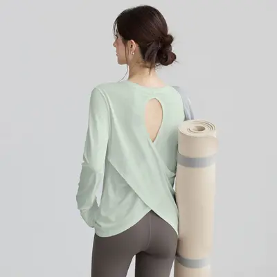 Women's Yoga Top, Long Sleeve, Open Back, Loose Fit - 8