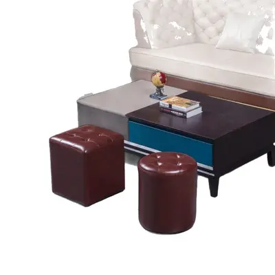 Round Leather Stool for Home Shoe Changing, Light Luxury