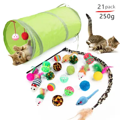 21 Parçalı Kedi Oyuncak Seti, Kedi Tüneli, Oltalı Oyuncak ve Peluş Fare - 7