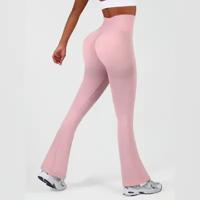 High-Waisted Solid Yoga Leggings, Slim Fit with Micro Flare, Quick-Dry - 11