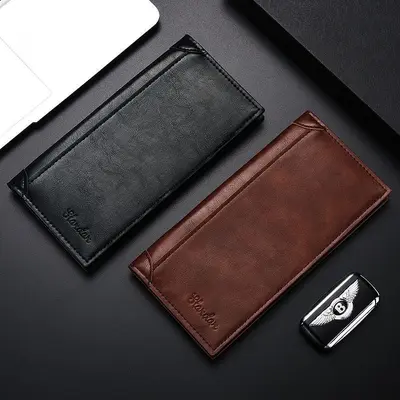 Men's Long Ultra-Thin Leather Wallet with Multiple Card Slots, Retro Style - 3