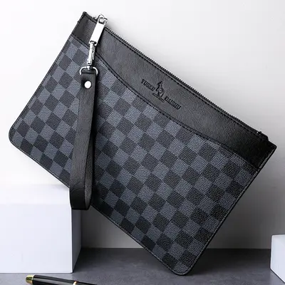 Herren-Handtasche im Karomuster, Umschlagform, mehrere Kartenfächer - 5