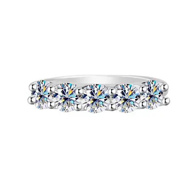 S925 Silver Moissanite Five-Stone Princess Ring for Women