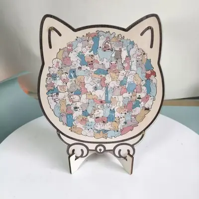 135片卡通猫咪拼图木质益智玩具儿童成人解压拼板猫咪主题益智玩