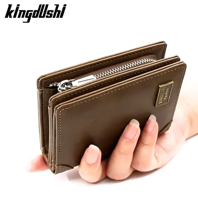Erkek retro dikey fermuarlı kısa cüzdan, üç katlı, bozuk para bölmeli - 4