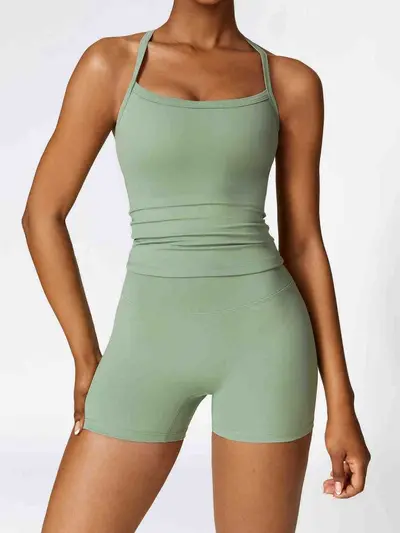 Fitness Two-Piece Set Nude-Feel Quick-Dry Tight Yoga Set Fashion Cross Strap Shorts Lifting Tummy-Control Hip-Lifting Women