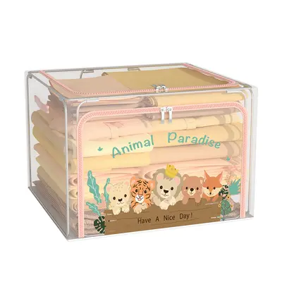 Clothing storage box for kids, transparent foldable, organizer