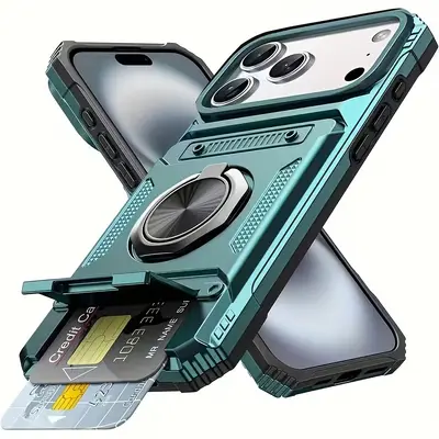 iPhone 17 16 15 14 13 12 Uyumlu 2'si 1 Arada Kartlıklı Standlı Telefon Kılıfı - 10