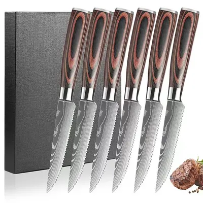 Steak bıçağı seti, 4CR13 çelik, damask desen, 2 parça - 13