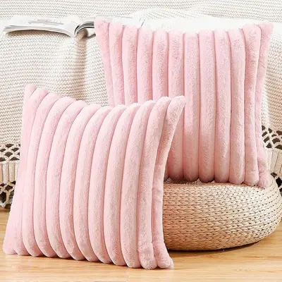 Soft Plush Throw Pillow Cover, Solid Color Faux Rabbit Fur, Sofa Cushion - 8