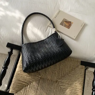 Candy Color Woven Pattern Women's Handbag and Crossbody Bag - 7