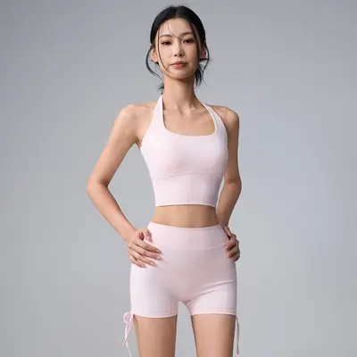 Yoga-Set mit Neckholder-Top im Knotendesign und hoher Taille - 7