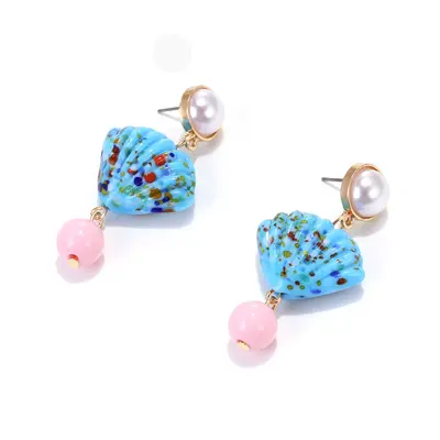Ocean-Style Glazed Shell Earrings, INS-Style Colorful Vacation Stud Earrings