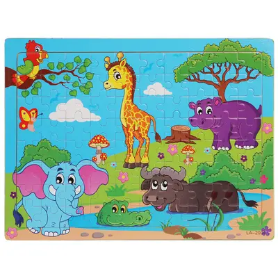 Ahşap 80 Parça Puzzle, Karikatür Dinozor ve Hayvanlar - 13