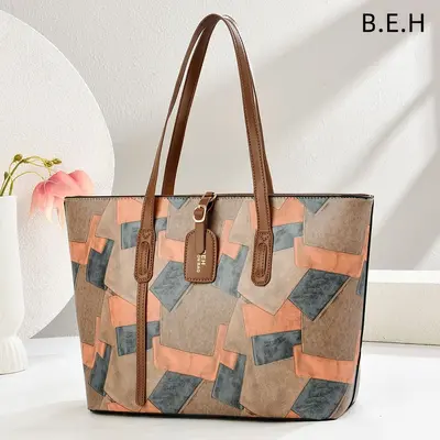 Color-Block Large Capacity Women's Tote Bag - 4