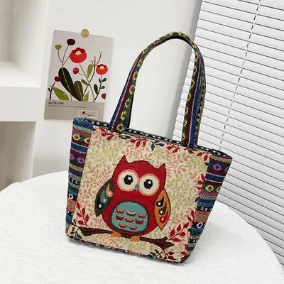 Damen-Einkaufstasche groß, bestickt, tägliche Stofftasche - 10