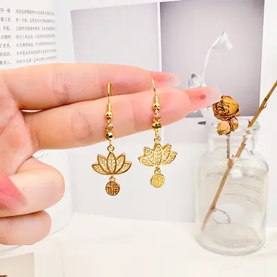 Sand gold earrings, premium niche earrings for women, long-lasting imitation yellow metal tassel earrings, cross-border brass accessories - 11