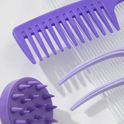 Dolia Haarglätter Breitzahn-Kamm Haarformer Haarteiler Entenschnabel-Clip Silikon-Shampoo-Bürsten-Set.