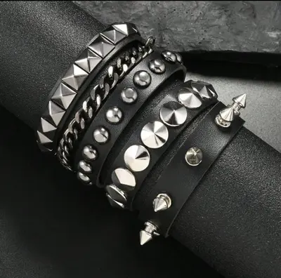 Punk-Stil Herren-Mehrschicht-Vintage-Armband mit Nieten-Kettenglieder und Lederarmband Accessoires - Heißverkäufer im europäisch-amerikanischen Grenzhandel