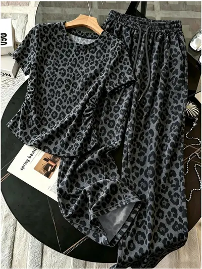 Leopard Print Short-Sleeve Two-Piece Homewear Set - 11