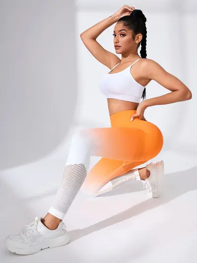 Women's Seamless High-Waist Yoga Leggings, Quick-Dry, Gradient Mesh - 5