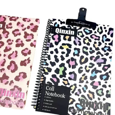 Leopar Desenli Spiral Defter A4 Çizgili Renkli İç Sayfalar