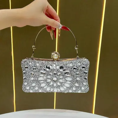 Rhinestone Women's Evening Bag, Crossbody Clutch - 7
