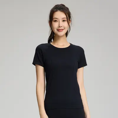 Kadın Dikişsiz Yoga Üstü, Tek Parça Örgü Kısa Kollu T-Shirt, Koşu ve Fitness - 7