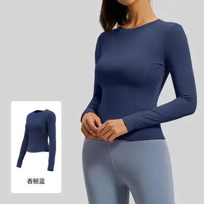 Juyitang Long-Sleeve Yoga Top, Round Neck, Slim Fit Sports T-Shirt - 13
