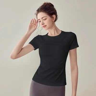 Women's Slim-Fit Quick-Dry Yoga Top, Short Sleeve - 7
