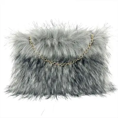 Plush Handbag with Faux Fur Underarm and Chain Evening Bag - 10