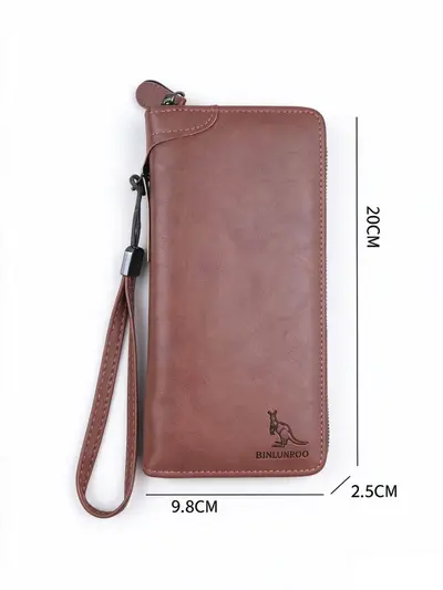 Herren-Langbrieftasche aus Leder, großes Fassungsvermögen, Clutch-Design - 5