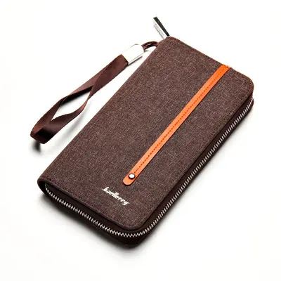 Men's Long Canvas Zip Wallet with Multi-Card Slots and Large Capacity - 7