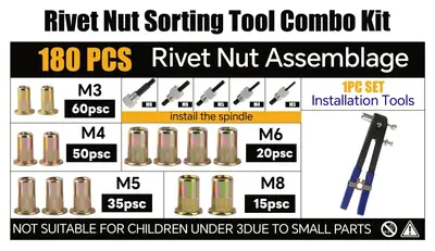 430pcs Metric Rivet Nut Kit with Manual Rivet Nut Gun - 8