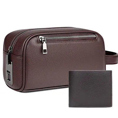 Men's Handbag with Fingerprint Lock, Litchi Grain and Coin Pocket - 10