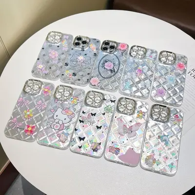 iPhone 17/16 Pro Max case, cute bow lanyard glitter