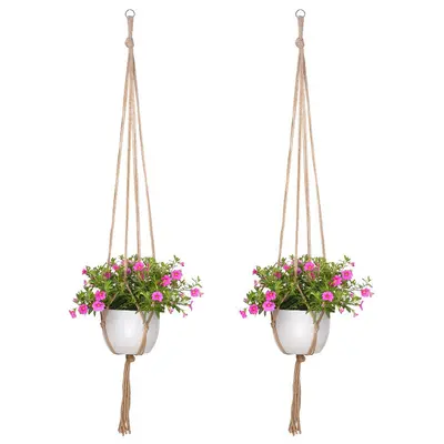 Woven Hanging Planter Basket, Hemp Rope, Indoor and Outdoor - 4