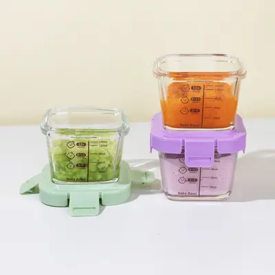 Hochborosilikat-Glas-Babybrei-Aufbewahrungsbox, Kinderschüssel, versiegelt, lagerfähig, hitzebeständig, hochtemperaturbeständig, mikrowellenfest, verdickt - 3