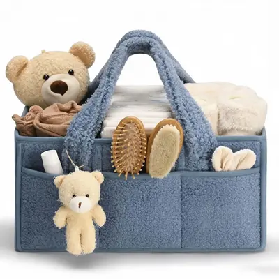 Teddy Fleece Bebek Bezi Saklama Çantası Bezi Saklama Torbasında Büyük Kapasiteli Seyahat Anne Çantası Ev Saklama Çantası - 10