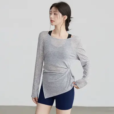 Yoga Hırka Üst, Nefes Alabilir, Hızlı Kuruyan, Uzun Kollu, Bol Kesim - 6