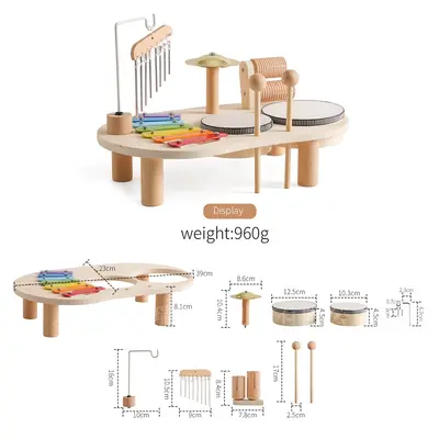 Pädagogische Formenstapel-Spielzeuge für Kinder, kognitive Musikstation für Kleinkinder, Holztier-Spielhaus mit Bausteinen, Montessori-Spielzeuge - 7