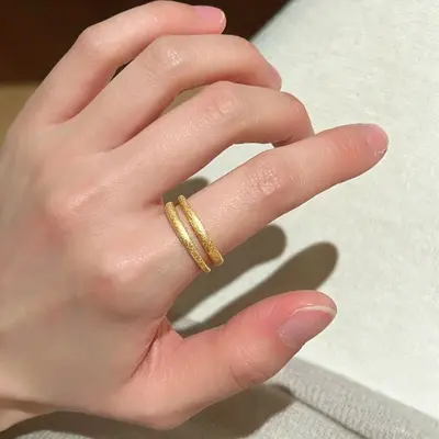 S925 sterling silver geometric zircon stackable ring, gold-plated - 3