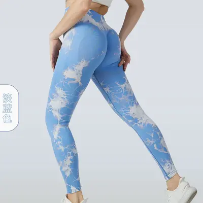 跨境蜜桃臀瑜伽裤高腰收腹健身裤女扎染跑步运动紧身速干透气长裤 - 8