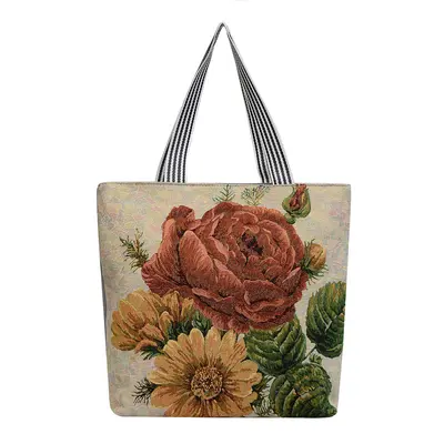 Gold Silk Fabric Women's Canvas Tote Bag with Creative Pattern - 6