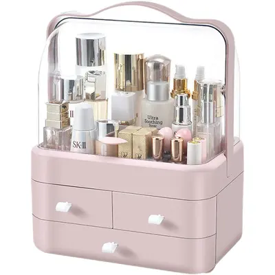 Double-door cosmetics storage box with drawers