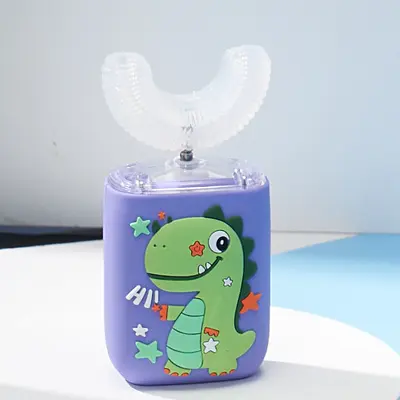 U-Shaped Children's Electric Toothbrush, Sonic with Silicone Brush Head - 12