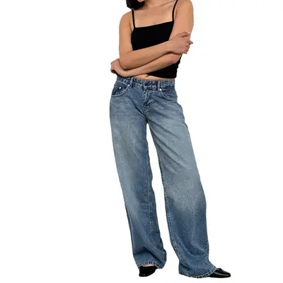 Vintage Düşük Bel Esnemeyen Yıkamalı Düz Kesim Kadın Kot Pantolon