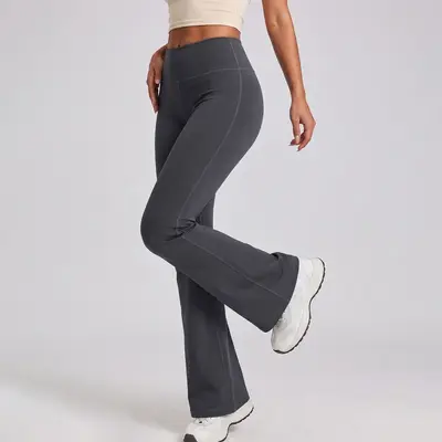 Yüksek bel kalça kaldırıcı çan paça yoga tayt, nefes alabilen, çıplak his veren dar kesim - 9
